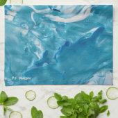 ブルーティール（緑がかった色）ホワイト抽象芸術アクリル キッチンタオル (折り畳み)