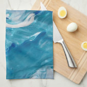 ブルーティール（緑がかった色）ホワイト抽象芸術アクリル キッチンタオル (四つ折り)