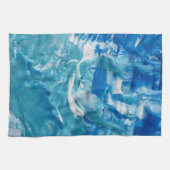 ブルーティール（緑がかった色）ホワイト抽象芸術アクリル キッチンタオル (横)