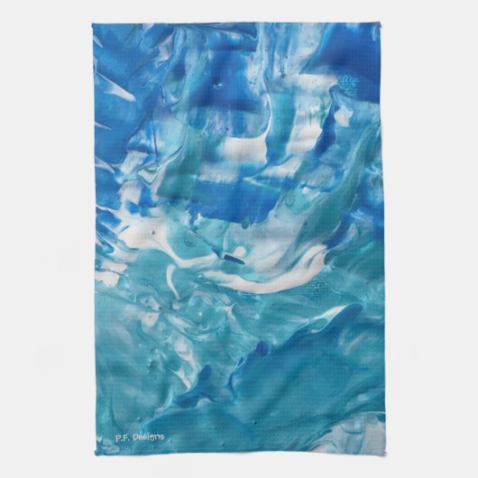 ブルーティール（緑がかった色）ホワイト抽象芸術アクリル キッチンタオル (縦)