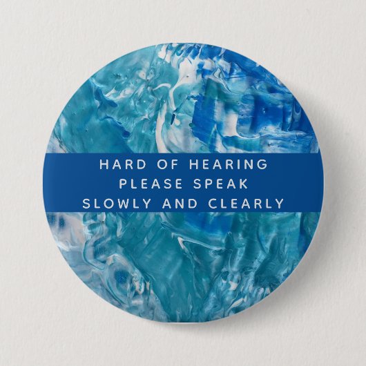 ブルーティール(緑がかった色)ホワイト抽象芸術懸命聴力3インチ 缶バッジ (正面)