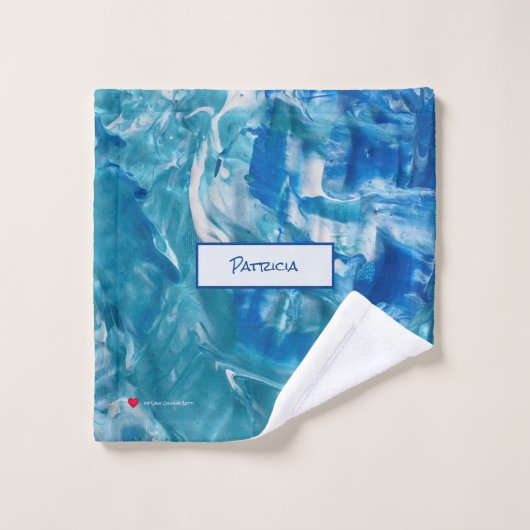 ブルーティール（緑がかった色）ホワイト抽象芸術 ウォッシュタオル (ウォッシュタオル)