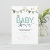 ブルーティール（緑がかった色）ボーイベビーバンティンベビーシャワー招待状 招待状 (スタンド正面)