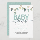 ブルーティール（緑がかった色）ボーイベビーバンティンベビーシャワー招待状 招待状 (正面/裏面)