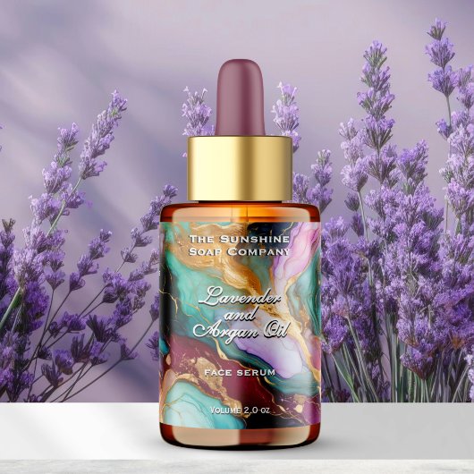 ブルーティール(緑がかった色)マゼンタ金ゴールドマーブルドロッパーボトル ラベル