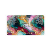 ブルーティール(緑がかった色)マゼンタ金ゴールドマーブルドロッパーボトル ラベル (正面)