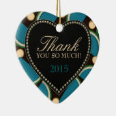 ブルーティール（緑がかった色）モノグラムサンキューハートオーナメント セラミックオーナメント (右)