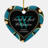 ブルーティール（緑がかった色）モノグラムサンキューハートオーナメント セラミックオーナメント (裏面)