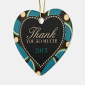 ブルーティール（緑がかった色）モノグラムサンキューハートオーナメント セラミックオーナメント (左)