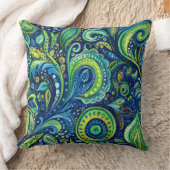 ブルーティール（緑がかった色）ライムグリーンお洒落花 クッション (ブランケット)
