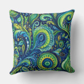 ブルーティール（緑がかった色）ライムグリーンお洒落花 クッション (裏面)