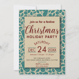ブルーティール（緑がかった色）レトロコージービークリスマスホリデー 招待状