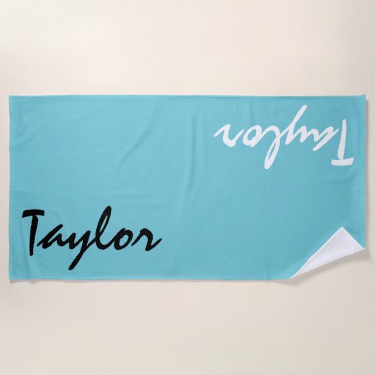 ブルーティール（緑がかった色）名前をカスタムするパーソナライズされたビーチタオル ビーチタオル (正面)