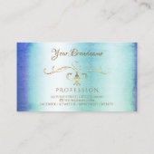 ブルーティール（緑がかった色）大理石金ゴールドコ華美ーナー(イニシャル付き) 名刺 (裏面)