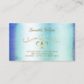 ブルーティール(緑がかった色)大理石金ゴールド華美コーナー装飾品 名刺 (裏面)