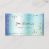 ブルーティール(緑がかった色)大理石金ゴールド華美コーナー装飾品 名刺 (正面)