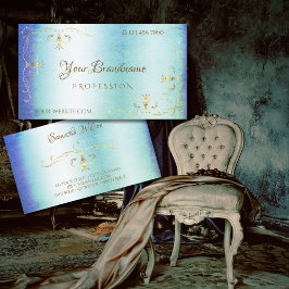 ブルーティール（緑がかった色）大理石金ゴールド華美コーナー装飾品 名刺