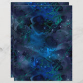 ブルーティール（緑がかった色）大理石銀河系スクラップブック紙シート (正面/裏面)