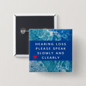 ブルーティール（緑がかった色）抽象芸術ハート難聴2インチ 缶バッジ (正面&裏面)