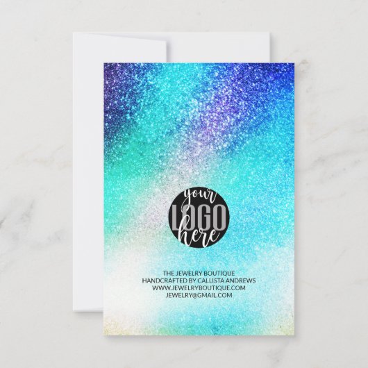 ブルーティール(緑がかった色)星雲銀河系グリッターオーダーサンキュー サンキューカード (裏面)