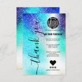 ブルーティール(緑がかった色)星雲銀河系グリッターオーダーサンキュー サンキューカード (正面/裏面)