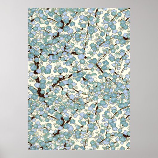 ブルーティール(緑がかった色)桜素晴らし日本の着物 ポスター (正面)