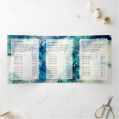 ブルーティール(緑がかった色)水彩ゴールドフォイル3折パンフレット 三つ折りカード (内部)