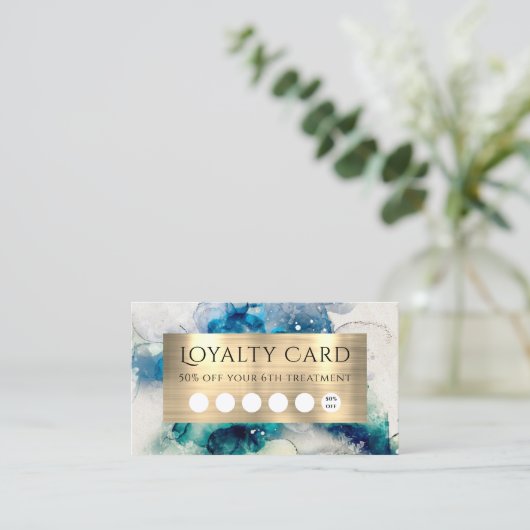 ブルーティール（緑がかった色）水彩ロイヤリティカード 名刺 (スタンド正面)
