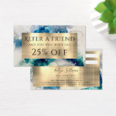 ブルーティール（緑がかった色）水彩及びゴールドフォイル紹介カード (デスク)