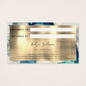ブルーティール（緑がかった色）水彩及びゴールドフォイル紹介カード (裏面)