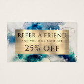 ブルーティール（緑がかった色）水彩及びゴールドフォイル紹介カード (正面)