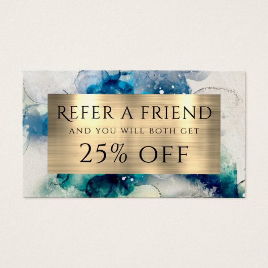 ブルーティール(緑がかった色)水彩及びゴールドフォイル紹介カード (正面)