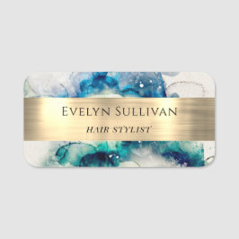 ブルーティール（緑がかった色）水彩及び金箔 名札