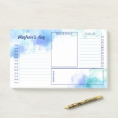 ブルーティール(緑がかった色)水彩汚れデイリープランナー ポストイット (デスク)