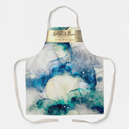 ブルーティール（緑がかった色）水彩美しいプロフェッショナルエプロン エプロン