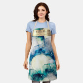 ブルーティール(緑がかった色)水彩美しいプロフェッショナルエプロン エプロン (着用した状態)