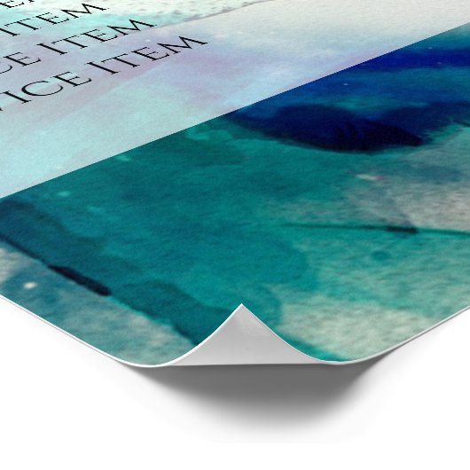 ブルーティール（緑がかった色）水彩金箔の価格リストポスター ポスター (角)