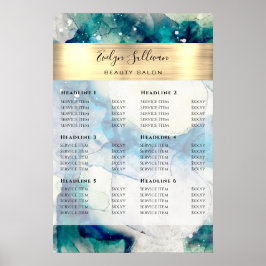 ブルーティール（緑がかった色）水彩金箔の価格リストポスター ポスター