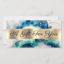 ブルーティール（緑がかった色）水彩金箔ギフト証明書