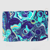 ブルーティール（緑がかった色）海スワーズマーブルフルードアート ゴルフタオル (横)