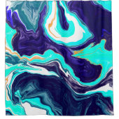 ブルーティール（緑がかった色）海スワーズマーブルフルードアート シャワーカーテン (正面)