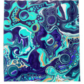 ブルーティール（緑がかった色）海スワーズマーブルフルードアート シャワーカーテン (正面)