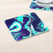 ブルーティール（緑がかった色）海スワーズマーブルフルードアート スクエアペーパーコースター (アングル)