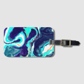 ブルーティール(緑がかった色)海スワーズマーブルフルードアート ラゲッジタグ (正面横)