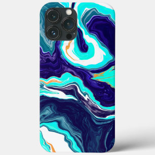 ブルーティール(緑がかった色)海スワーズマーブルフルードアート iPhone 13 PRO MAXケース