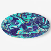 ブルーティール（緑がかった色）海スワーズ流体アート ペーパープレート (アングル)