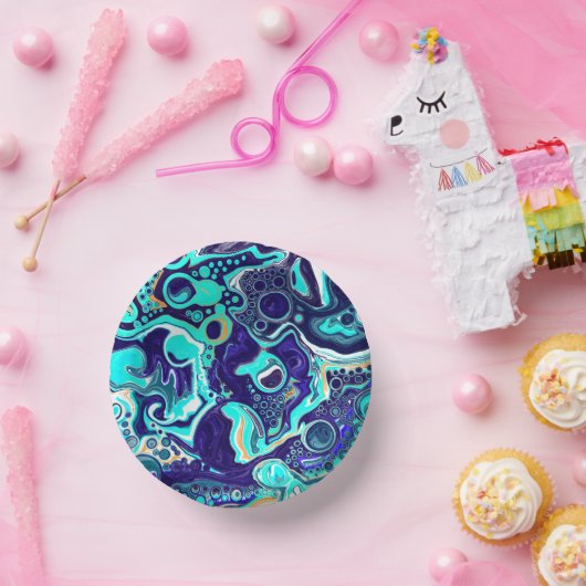 ブルーティール（緑がかった色）海スワーズ流体アート ペーパーボウル (パーティー)