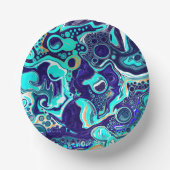 ブルーティール（緑がかった色）海スワーズ流体アート ペーパーボウル (正面)