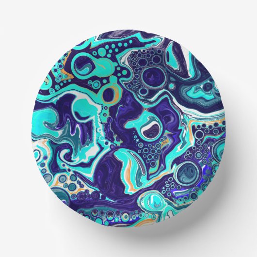 ブルーティール（緑がかった色）海スワーズ流体アート ペーパーボウル (正面)