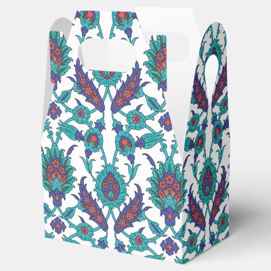 ブルーティール（緑がかった色）紅白東洋花の柄 フェイバーボックス (オープン)